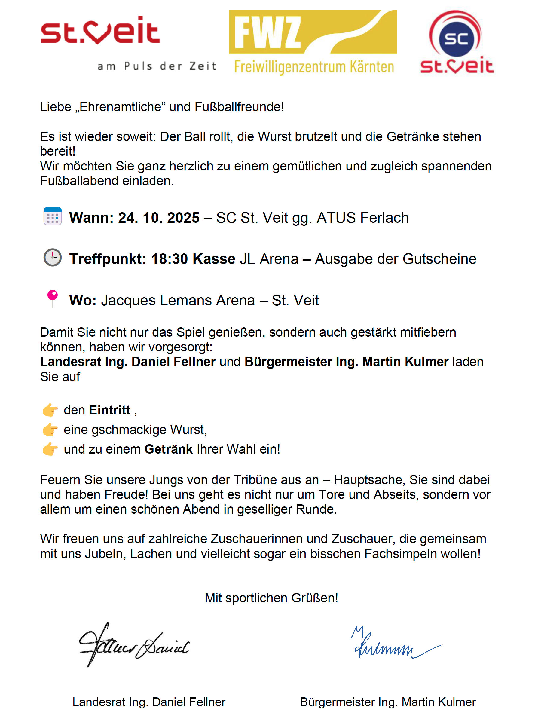 Einladung zum Blaulichtfußballspiel